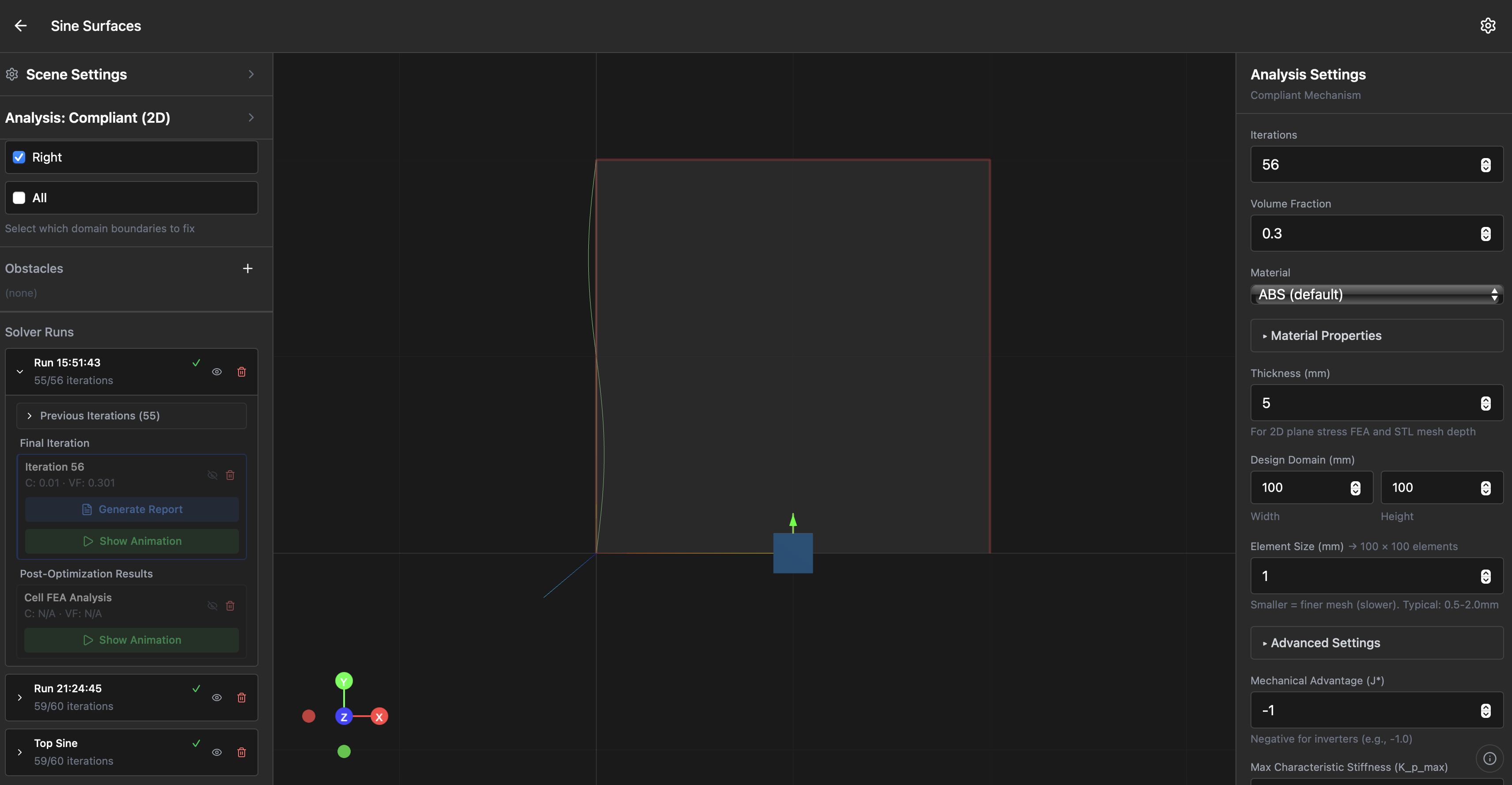Image of our deFlex design customization interface that allows users to adjust parameters